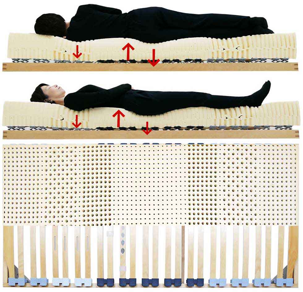 膨らみのある臀部は吸収して、腰は支え続ける理想的な寝姿勢ができるベッドとマットレス